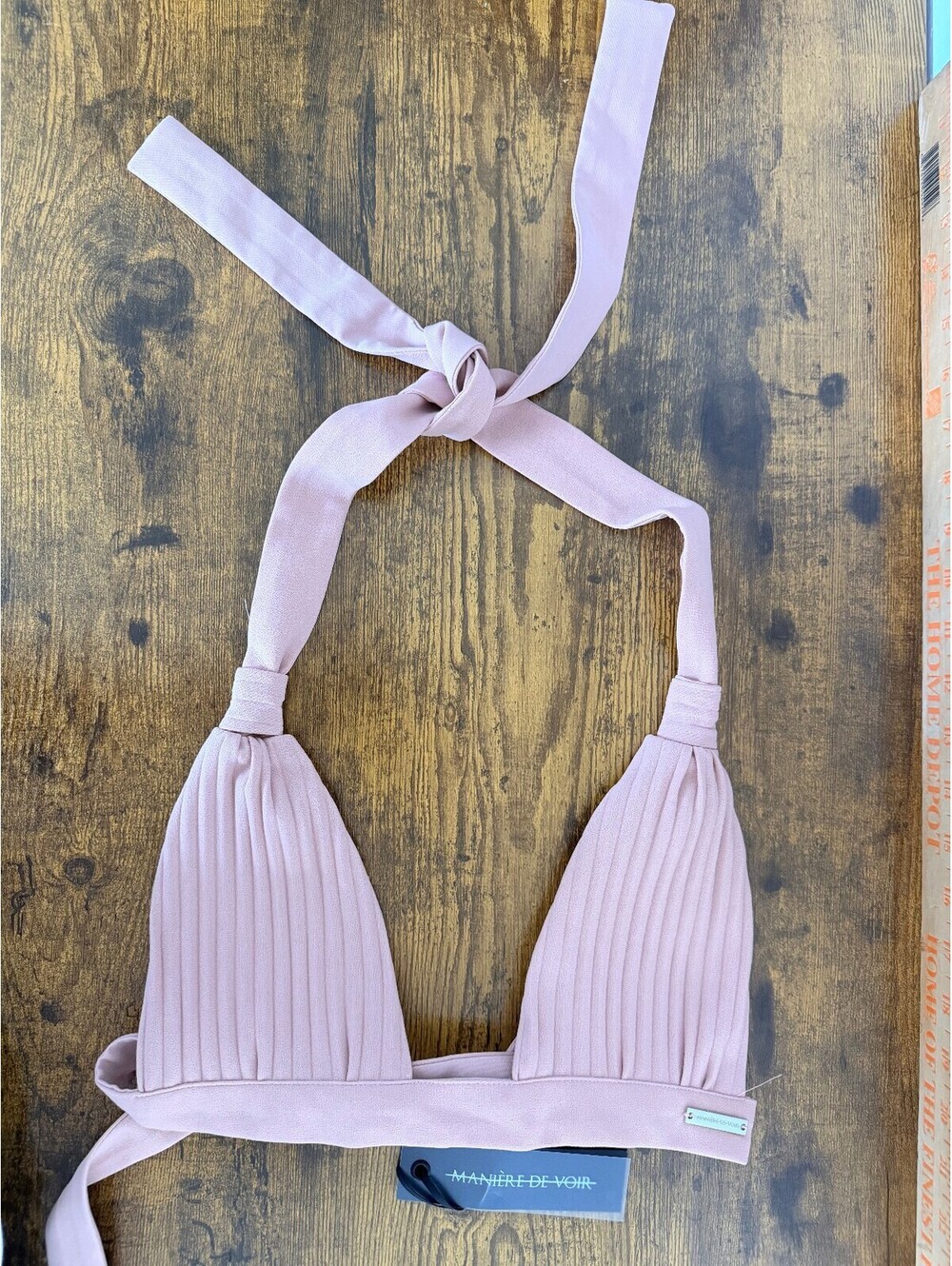NWT Maniere De Voir Women’s US 8 Pink Pleated Halter Bikini Top - Picture 2 of 5